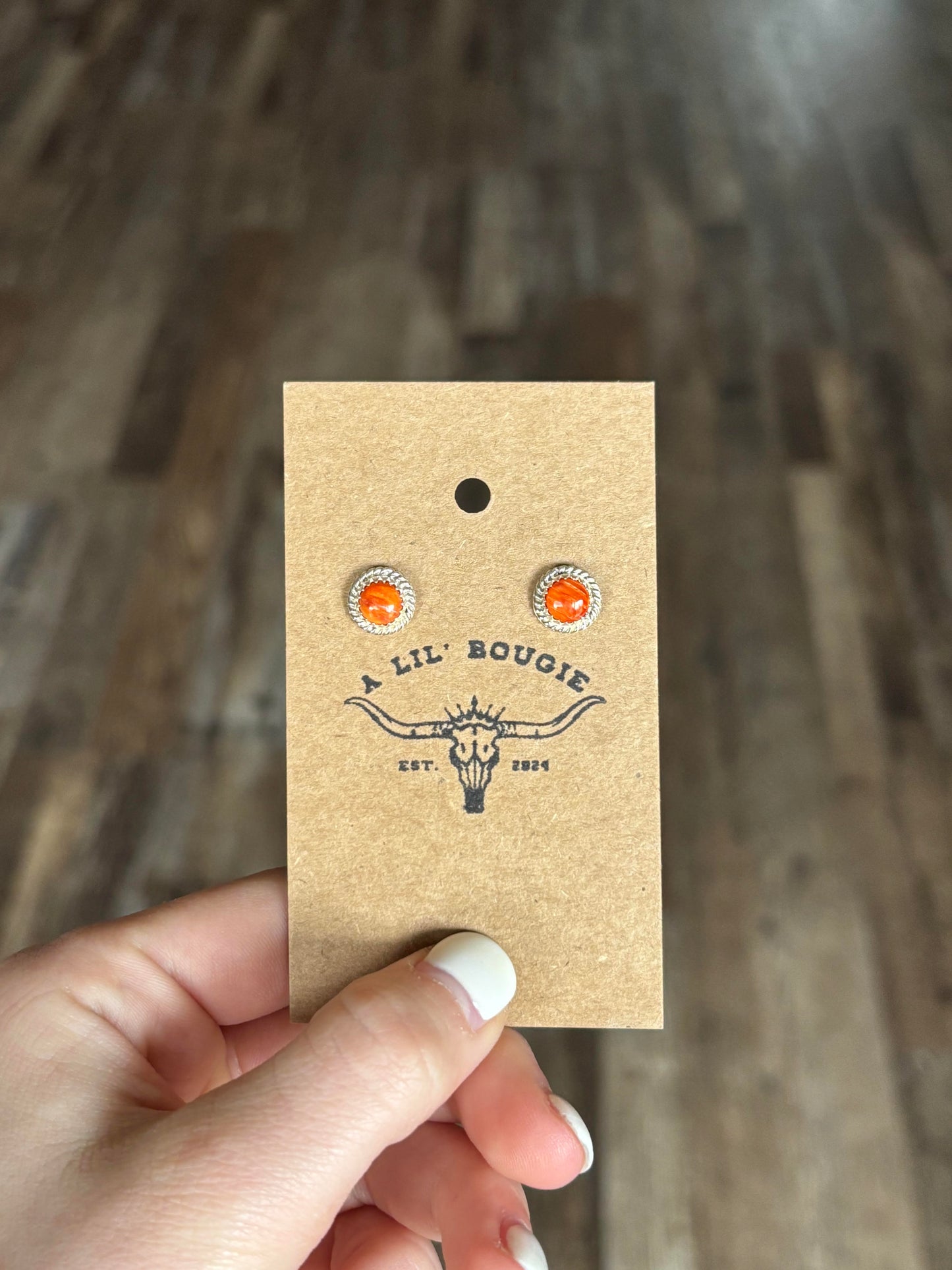 Orange Spiny Stud Earrings