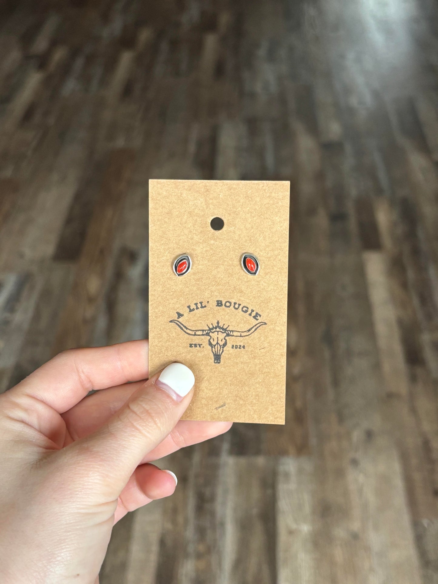 Coral & Sterling Silver Shadowbox Studs