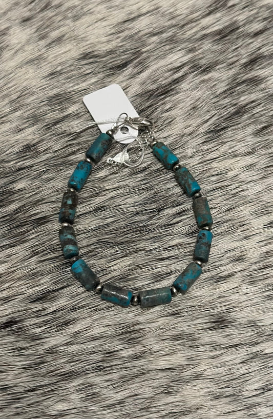 Turquoise and sterling silver pearl bracelet