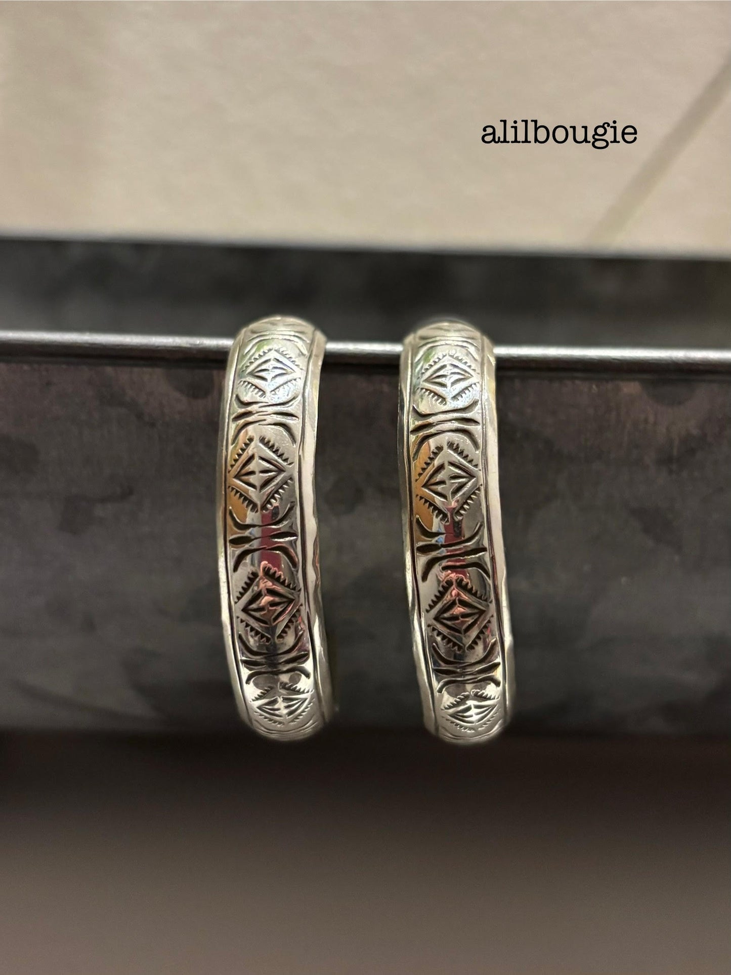 Hand Stamped Sterling Silver Hoop Earrings