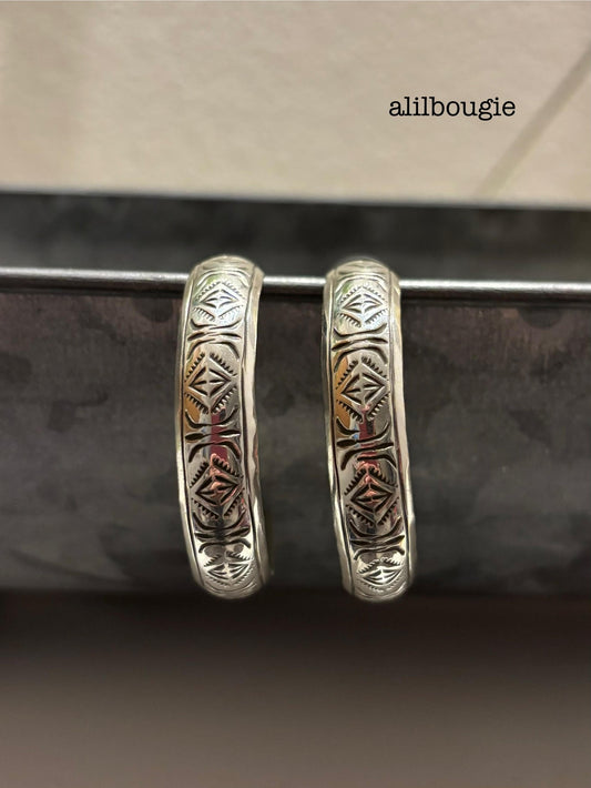 Hand Stamped Sterling Silver Hoop Earrings