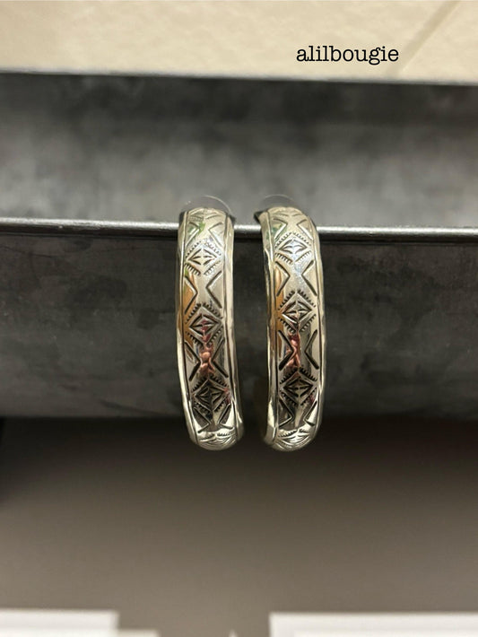 Hand Stamped Sterling Silver Hoop Earrings