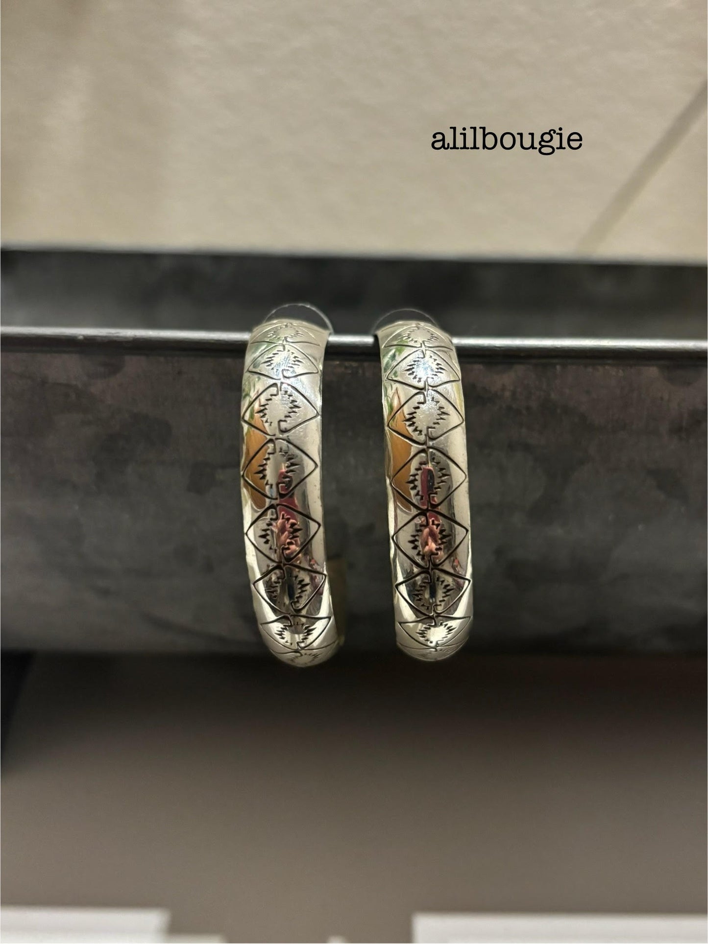 Hand Stamped Sterling Silver Hoop Earrings