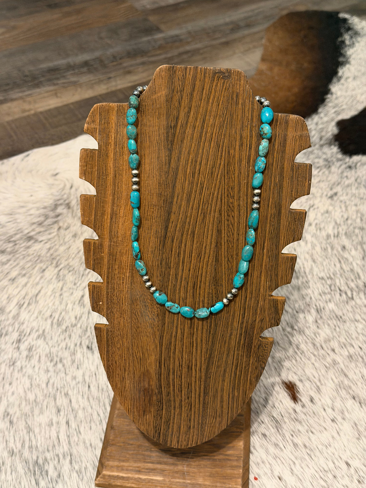 Oval Turquoise bead and SS necklace