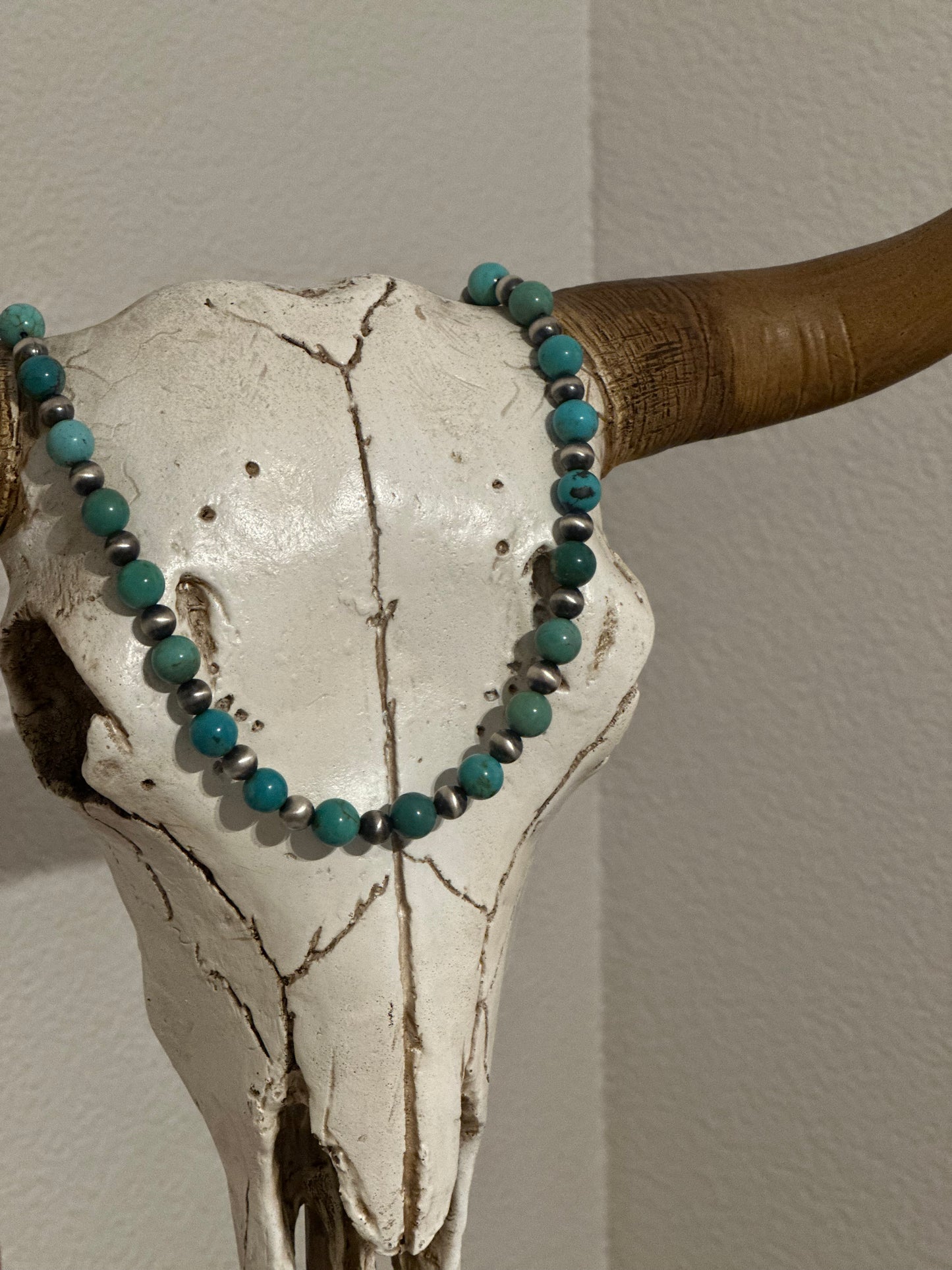 Kingman Turquoise and sterling silver pearl necklace