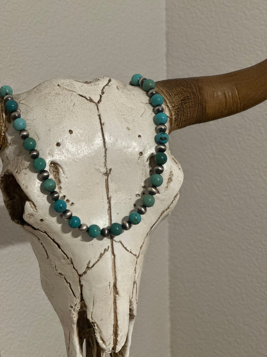 Kingman Turquoise and sterling silver pearl necklace