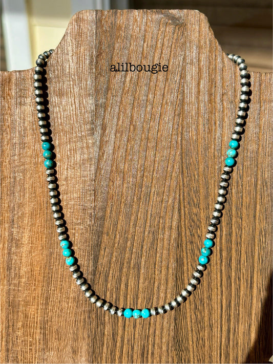 Turquoise And Diamond Cut Beaded Necklace